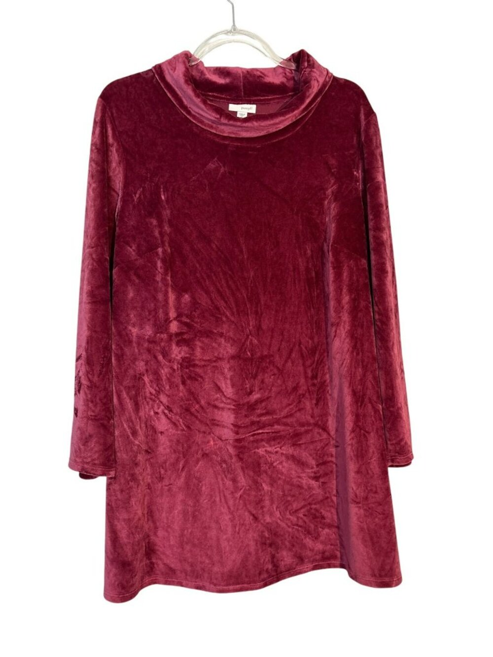J. Jill Purejill Crushed Velour Burgundy Berry Cowl Neck Tunic Top Size 1X